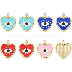 SUPERFINDING 8Pcs 4 Colors Rack Plating Brass Cubic Zirconia Pendants, with Enamel, Real 18K Gold Plated, Lead Free & Cadmium Free, Heart, Mixed Color, 23.5x20.5x4.5mm, Hole: 2.2x3.6mm, 2pcs/color(KK-FH0003-33)