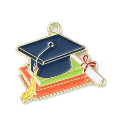 Graduation Theme Alloy Enamel Pendants, Light Gold, Bachelor Cap, 22.5x24x1.5mm, Hole: 1.6mm(ENAM-G226-01C)