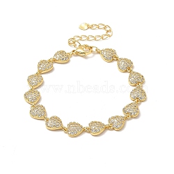 Clear Cubic Zirconia Heart Link Chain Bracelet, Rack Plating Brass Jewelry for Women, Lead Free & Cadmium Free, Long-Lasting Plated, Real 18K Gold Plated, 7-1/2 inch(19cm)(BJEW-A132-05G)