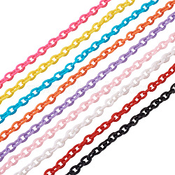 Yilisi ABS Plastic Cable Chains, Oval, Mixed Color, 14.96 inch~15.35 inch(38~39cm), 5.5~6mm, 9 colors, 1strand/color, 9strands/set(KY-YS0001-02)