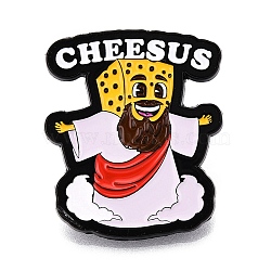 Word Black Alloy Brooches, Enamel Pins, for Backpack Clothes, Cheesus Jesus, 30.5x26x2mm(JEWB-S018-02C)