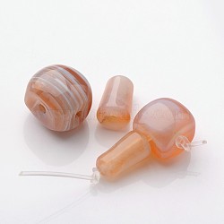 Natural Agate 3 Hole Guru Beads, T-Drilled Beads, 28~36x13~21x13~20mm, Hole: 2~3mm(G-P111-03)