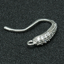 Brass Micro Pave Cubic Zirconia Earring Hooks, Ear Wire, with Horizontal Loop, Platinum, 18x10x4mm, Hole: 1mm, 18 Gauge, Pin: 1mm(ZIRC-K018-01P)