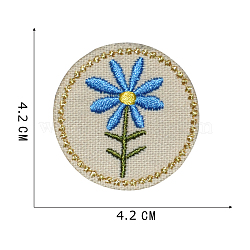 Computerized Embroidery Polyester Sew on Patches, Costume Accessories, Flat Round with Flower Pattern, Dodger Blue, 42mm(SENE-PW0002-011C)