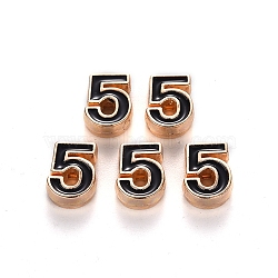 Alloy Enamel Beads, Number, Cadmium Free & Lead Free, Light Gold, Black, Num.5, 10x7.5x3mm, Hole: 1.5mm(ENAM-R055-03-05-RS)