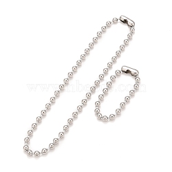 304 Stainless Steel Ball Chain Necklace & Bracelet Set, Jewelry Set with Ball Chain Connecter Clasp for Women, Stainless Steel Color, 8-7/8 inch(22.4~57cm), Beads: 8mm(STAS-D181-02P-01C)