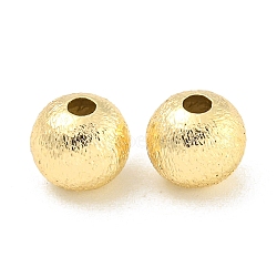 Brass Textured Beads, Round, Real 18K Gold Plated, 10x9mm, Hole: 3mm(KK-P258-05B-G)