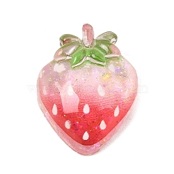 Gradient Color Transparent Resin Imitation Fruit Cabochons, Strawberry, with Glitter Powder, Red, 21x16x7mm(RE-CBA7537-02)