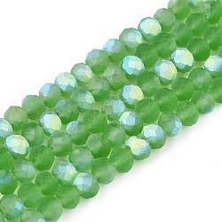 Transparent Glass Beads Strands, Faceted, Frosted, Half AB Color Plated, Rondelle, Green, 3.5~3.8x3mm, Hole: 0.4mm, about 113~115pcs/strand, 32.5~33cm(EGLA-A044-T3mm-MB11)