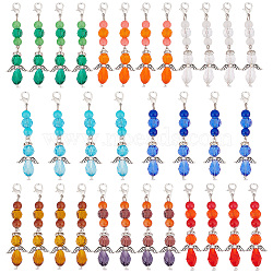 Glass Pendant Decorations, with Alloy Lobster Claw Clasps, Angel, Mixed Color, 65mm, 32pcs/set(HJEW-GO00026)