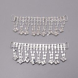 Brass Rhinestone Links Connectors, Garment Accessories, Tassels, Crystal, Silver, 103x32~37x3mm, Hole: 10x4mm(FIND-WH0001-16)