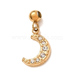 304 Stainless Steel Micro Pave Clear Cubic Zirconia Pendants, with Silicone inside, Moon Charms, Golden, 18mm, Hole: 0.6mm(CU-CBAB6EC-15G-02)