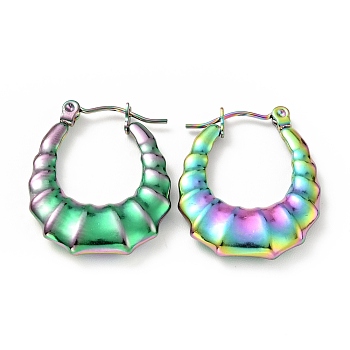 Ion Plating(IP) Rainbow Color 304 Stainless Steel Teardrop Hoop Earrings for Women, 25.5x20x4mm, Pin: 0.8mm