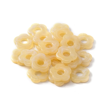 Acrylic Beads, Imitation Gemstone Style, Half Drilled, Flower, Light Khaki, 26x27x5mm, Hole: 1.6mm