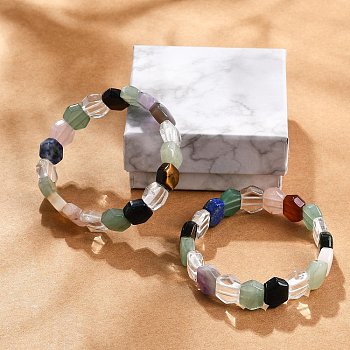 Natural Mixed Gemstone Beaded Stretch Bracelets for Women Men, Rhombus, Inner Diameter: 2-1/4 inch(5.65cm)