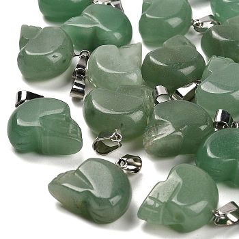 Natural Green Aventurine Pendants, with Stainless Steel Color Plated 201 Stainless Steel Snap on Bails, Skull, 18~18.5x9.5~10x20~21mm, Hole: 7.5x4.5mm