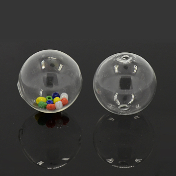 Handmade Two Holes Blown Glass Globe Beads, Round, Clear, 30mm, Hole: 2~3.8mm