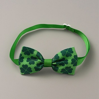 Adjustable Cloth Pet Bow Ties, Pet's Collars, with Plastic Buckles, for Saint Patrick's Day, Clover Pattern, 240~395mm