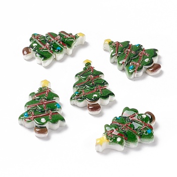 Christmas Themed Opaque Resin Cabochons, Christmas Tree, Green, 26x17.5x5mm