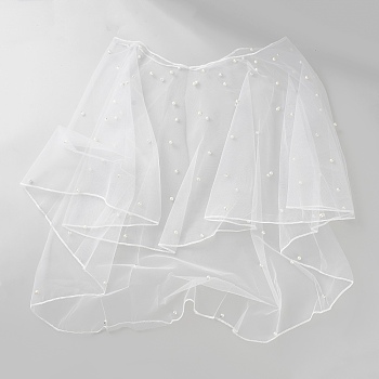 Polyester Lady Tulle Collars, Bridal Shawl, with Plastic Imitation Pearl, White, 540x500x7mm
