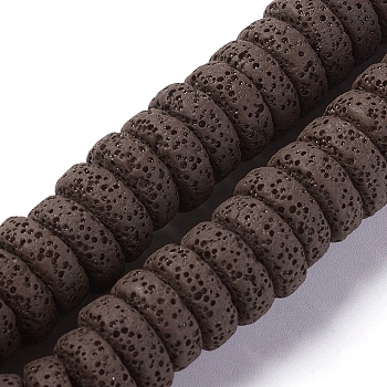 Natural Lava Rock Beads Strands, Dyed, Flat Round/Disc, Coconut Brown, 15~16x5~6mm, Hole: 2mm, about 34 pcs/Strand, 7.80''(19.8 cm)