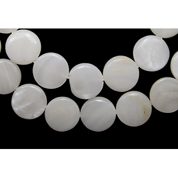 Natural Freshwater Shell Beads, Flat Round, White, Size: 25mm in diameter, 3.2mm thick, hole: 1mm