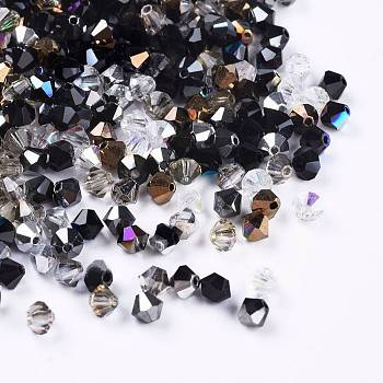 Czech Glass Beads, Faceted, Bicone, Mixed Color, 4x3.5~4mm, Hole: 1mm, about 720pcs/bag
