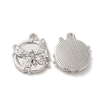 Rack Plating Alloy Crystal Rhinestone Pandants, Nickel Free, Oval with Butterfly Charms, Platinum, 17.5x15x3mm, Hole: 1.5mm