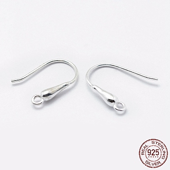 925 Sterling Silver Earring Hooks, Silver, 13.5~15x11~13x2.5mm, Hole: 1mm, 20 Gauge, Pin: 0.8mm