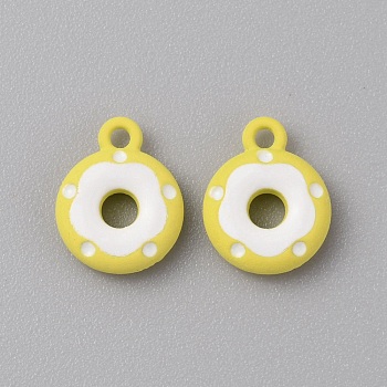 Frosted Painted Colored Alloy Pendants, Doughnut, Yellow, 12.5x10x3mm, Hole: 1.5mm