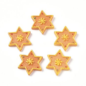 Christmas Theme Resin Cabochons, for Jewelry Making, Star Shaped Biscuit, Imitation Food  , Orange, 23x26x4.5mm