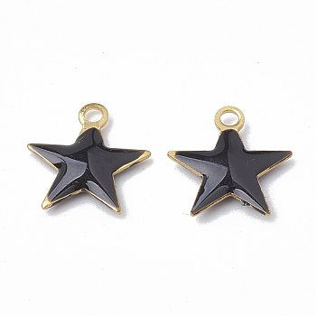 Brass Charms, with Enamel Sequins, Raw(Unplated), Star, Black, 10.5x10x1.5mm, Hole: 1mm