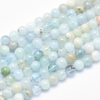 Natural Aquamarine Beads Strands, Grade AB, Round, 4.5mm, Hole: 0.8mm, about 91pcs/strand, 15.7 inch