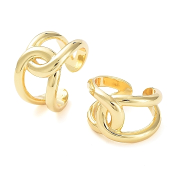 Brass Knot Open Cuff Rings for Women, Real 18K Gold Plated, Inner Diameter: 18mm