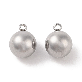 304 Stainless Steel Charms, Round Charm, Stainless Steel Color, 10.5x8mm, Hole: 1.4mm