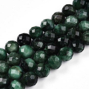 Natural Fuchsite Beads Strands, Round with Faceted, 9.5~10x9.5~10mm, Hole: 1mm, about 40pcs/strand, 15.35''(39cm)