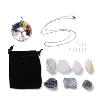 PandaHall Elite 20Pcs DIY Gemstone Pendant Necklacs Kits, Including Tree of Life Mixed Stone Big Pendants, 304 Stainless Steel Cable Chain Necklaces, Natural Gemstone Beads and Iron Bails, Stainless Steel Color, 19.7 inch(50cm)