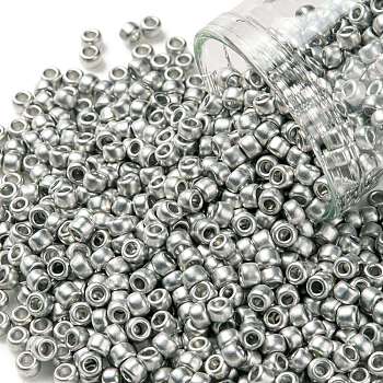 TOHO Round Seed Beads, Japanese Seed Beads, (714F) Metallic Matte Silver, 8/0, 3mm, Hole: 1mm, about 222pcs/bottle, 10g/bottle