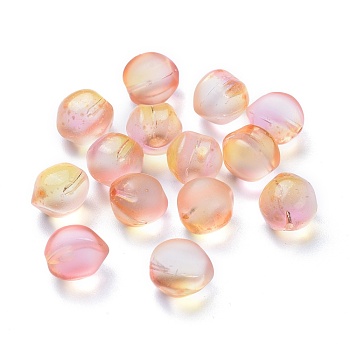 Transparent Glass Beads, Frosted, with Gold Foil, Half Drilled, Peach, Light Salmon, 11.5x11.5x11mm, Hole:1mm
