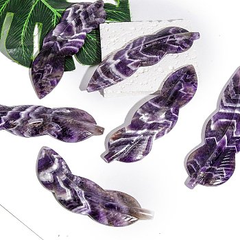 Natural Amethyst Healing Feather Figurines Ornament, Reiki Energy Stone Display Decorations, 90~110mm