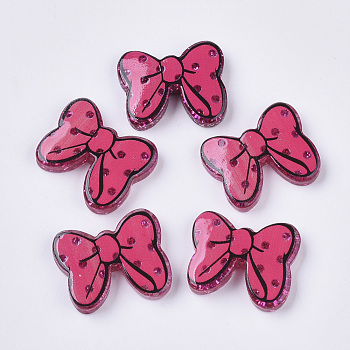 Resin Cabochons, with Glitter Sequins/Paillette, Bowknot, Deep Pink, 20x24x5mm
