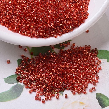 MIYUKI Delica Beads Small, Cylinder, Japanese Seed Beads, 15/0, (DBS0043) Silverlined Red, 1.1x1.3mm, Hole: 0.7mm, about 175000pcs/bag, 50g/bag