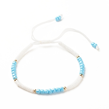 Glass Seed Beaded Bracelet, Adjustable Bracelet for Women, Light Cyan, Inner Diameter: 2-3/8~3-3/4 inch(5.9~9.6cm)