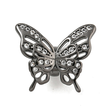 Brass Cubic Zirconia Beads, Long-Lasting Plated, Lead Free & Cadmium Free, Butterfly, Gunmetal, 15x17x8mm, Hole: 3mm