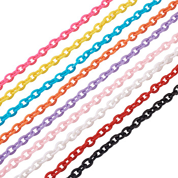 Yilisi ABS Plastic Cable Chains, Oval, Mixed Color, 14.96 inch~15.35 inch(38~39cm), 5.5~6mm, 9 colors, 1strand/color, 9strands/set