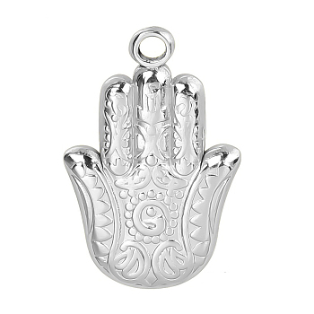 201 Stainless Steel Pendants, Hamsa Hand/Hand of Miriam Charms, Stainless Steel Color, 23x15x4mm, Hole: 2mm