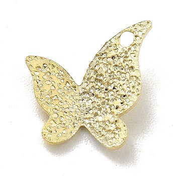 Brass Charms, Long-Lasting Plated, Cadmium Free & Lead Free, Textured, Butterfly, Real 24K Gold Plated, 9.5x10.5x0.8mm, Hole: 1.2mm
