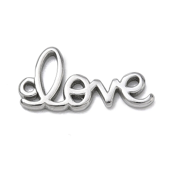 304 Stainless Steel Pendants, Word Love Charms, Stainless Steel Color, 20x10x1.5mm, Hole: 1.4mm