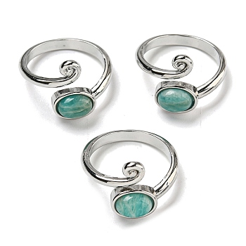 Natural Amazonite Adjustable Rings, with Platinum Brass Findings, Long-Lasting Plated, Jewely for Women, Oval, Adjustable