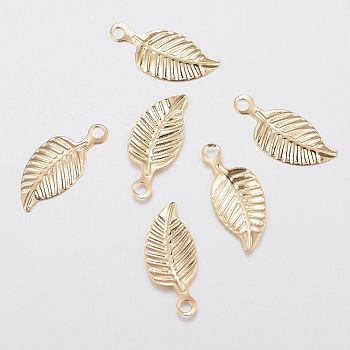304 Stainless Steel Charms, for DIY Jewelry Making, Leaf, Golden, 14.5x6x0.5mm, Hole: 0.8mm